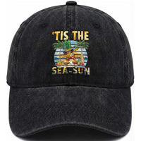 Tis The Sea Sun Washed Cotton Baseball Cap Dabbing Pineapple Summer Vacation Gift