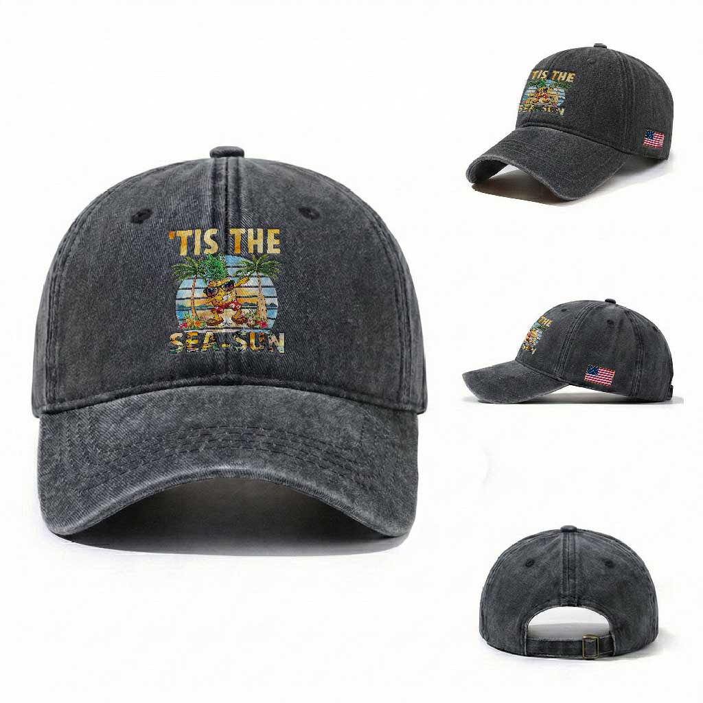Tis The Sea Sun Washed Cotton Baseball Cap Dabbing Pineapple Summer Vacation Gift