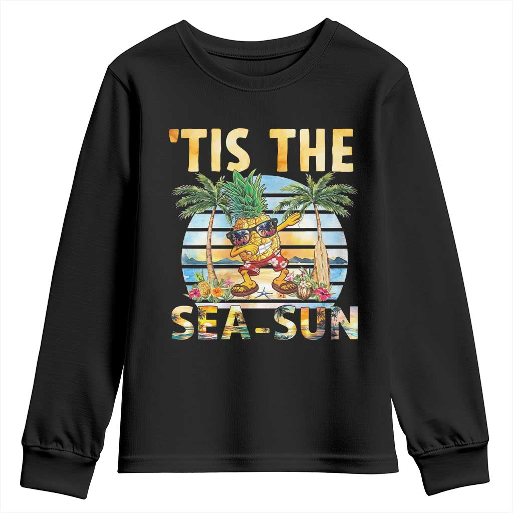 Tis The Sea Sun Youth Sweatshirt Dabbing Pineapple Summer Vacation Gift