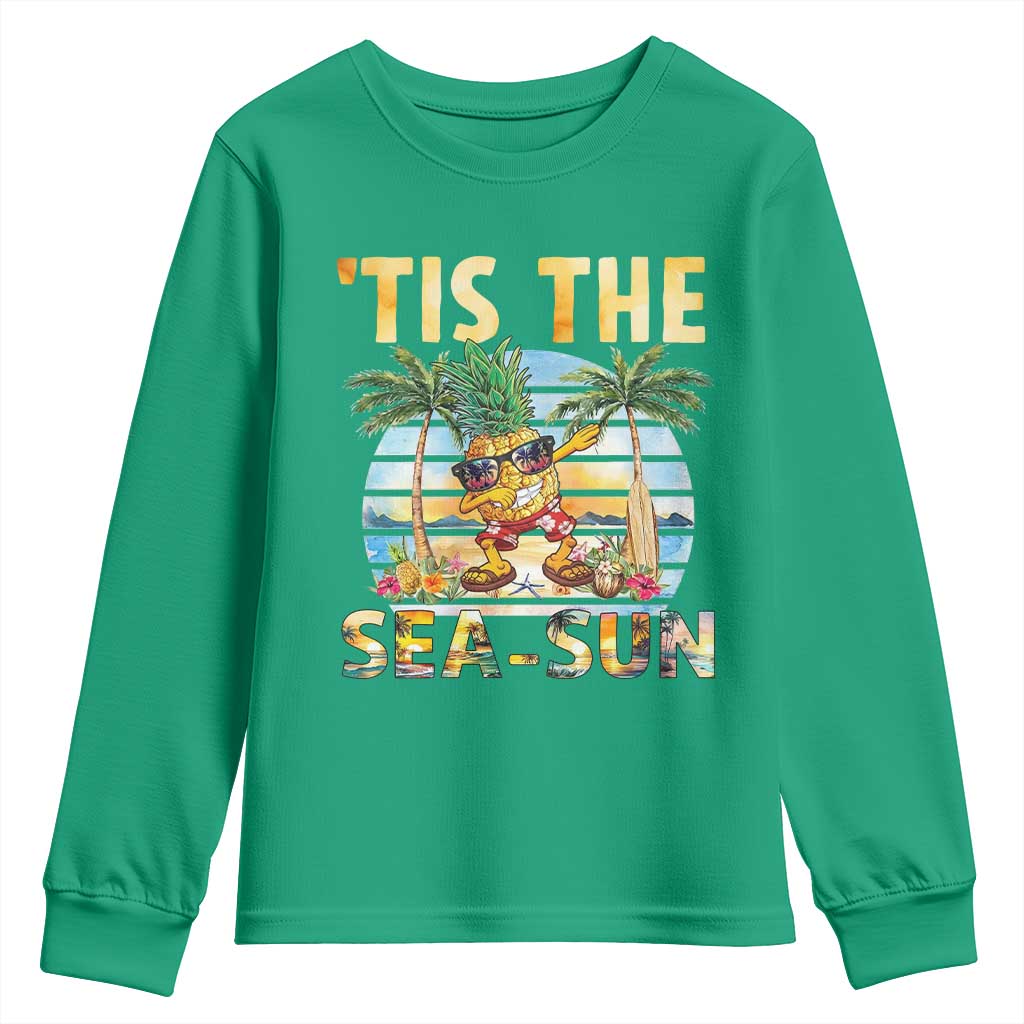 Tis The Sea Sun Youth Sweatshirt Dabbing Pineapple Summer Vacation Gift