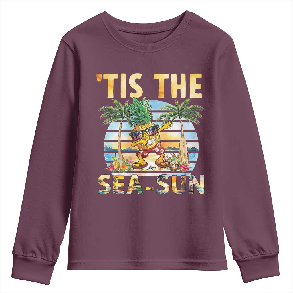 Tis The Sea Sun Youth Sweatshirt Dabbing Pineapple Summer Vacation Gift