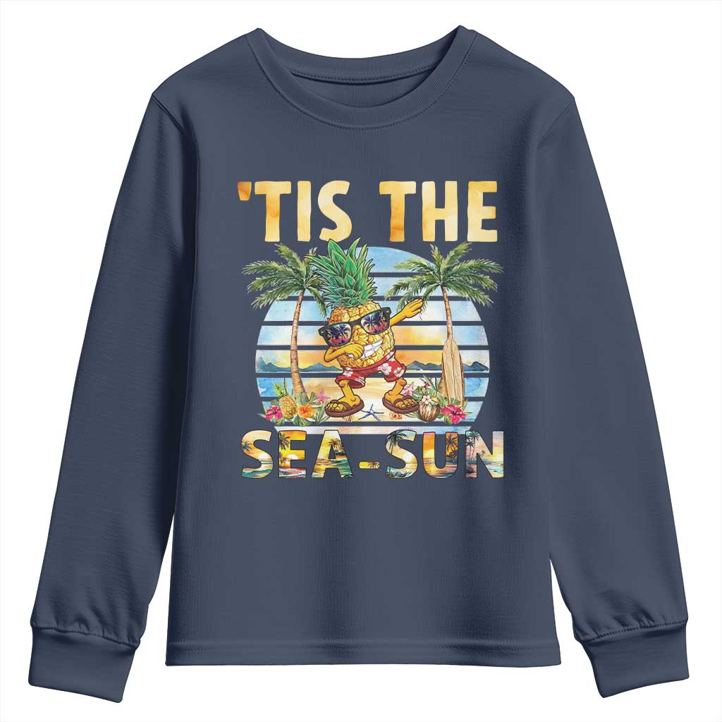 Tis The Sea Sun Youth Sweatshirt Dabbing Pineapple Summer Vacation Gift