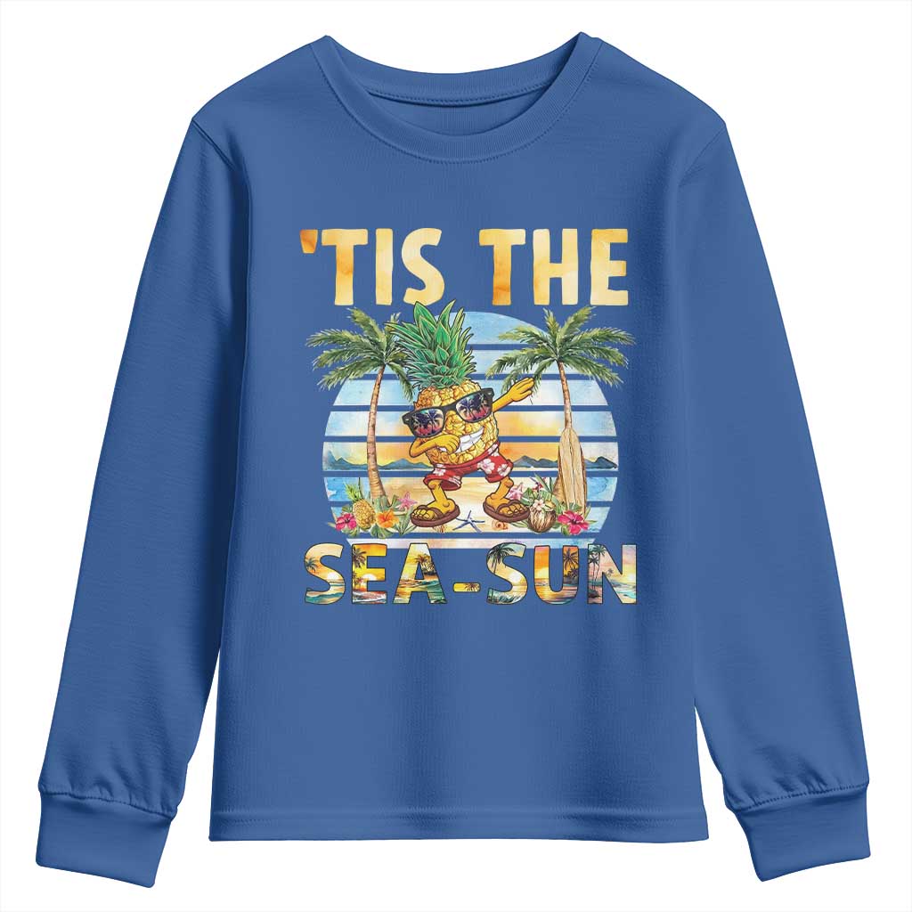 Tis The Sea Sun Youth Sweatshirt Dabbing Pineapple Summer Vacation Gift