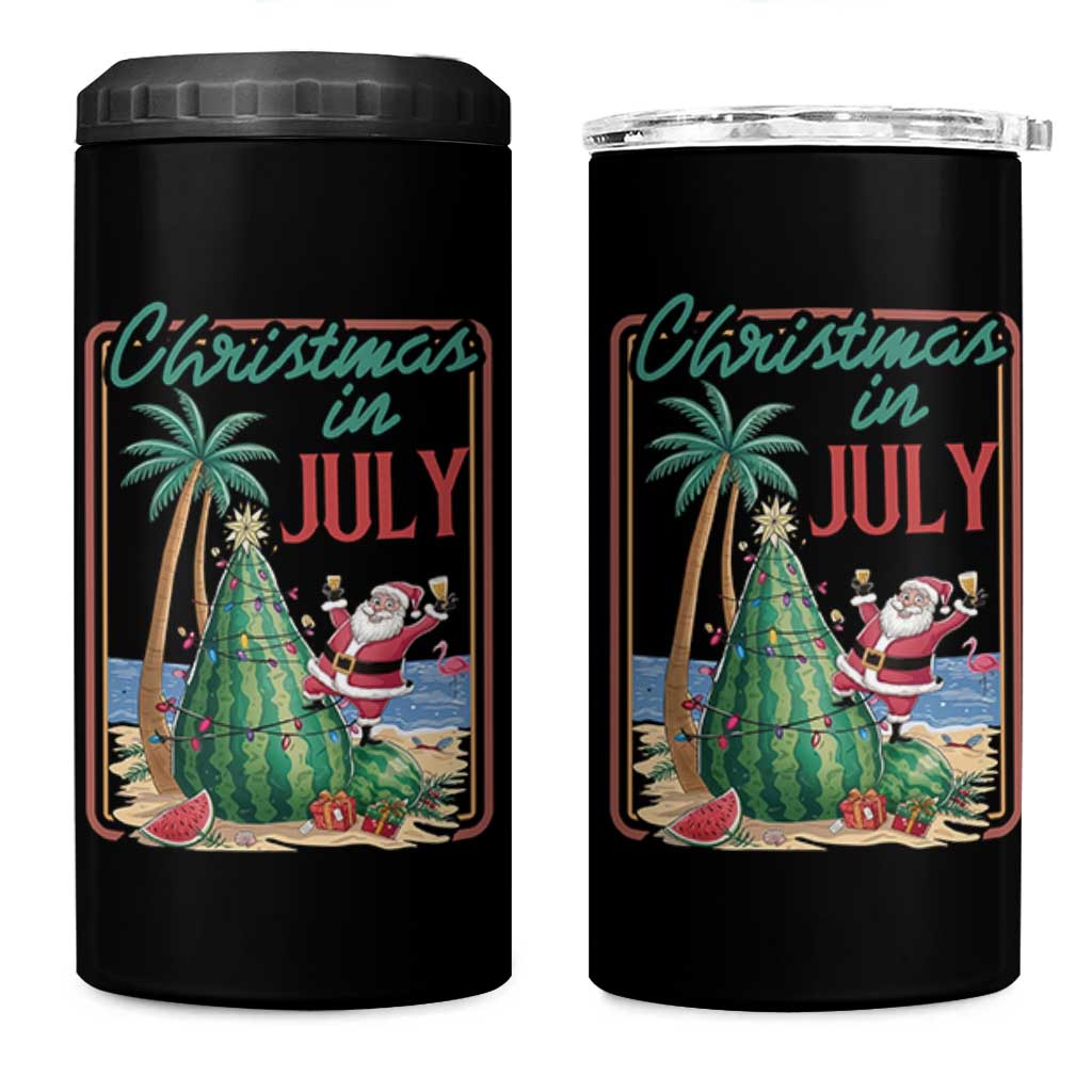 Christmas In July 4 in 1 Can Cooler Tumbler Funny Santa Watermelon Xmas Tree