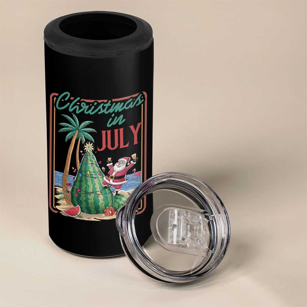 Christmas In July 4 in 1 Can Cooler Tumbler Funny Santa Watermelon Xmas Tree