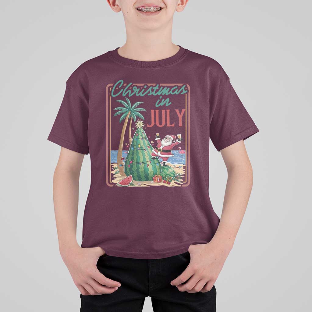 Christmas In July T Shirt For Kid Funny Santa Watermelon Xmas Tree