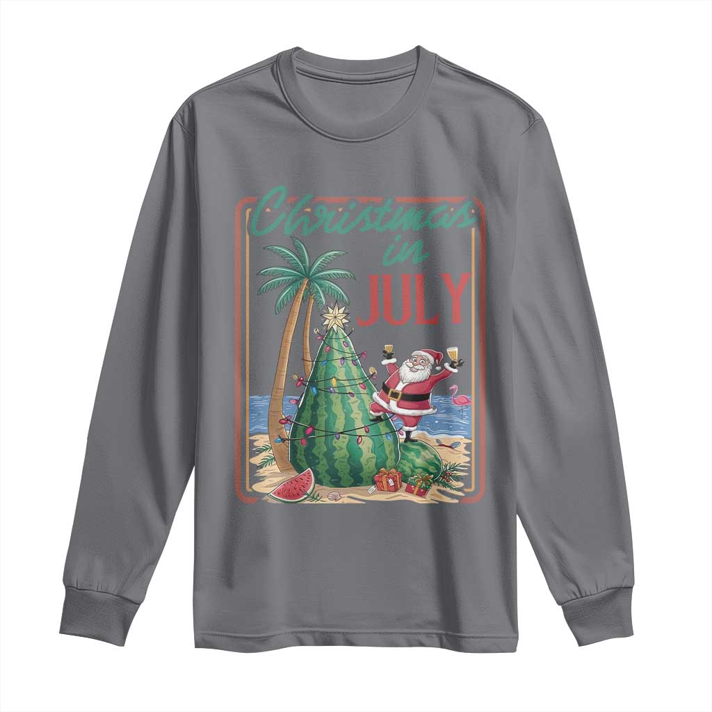 Christmas In July Long Sleeve Shirt Funny Santa Watermelon Xmas Tree