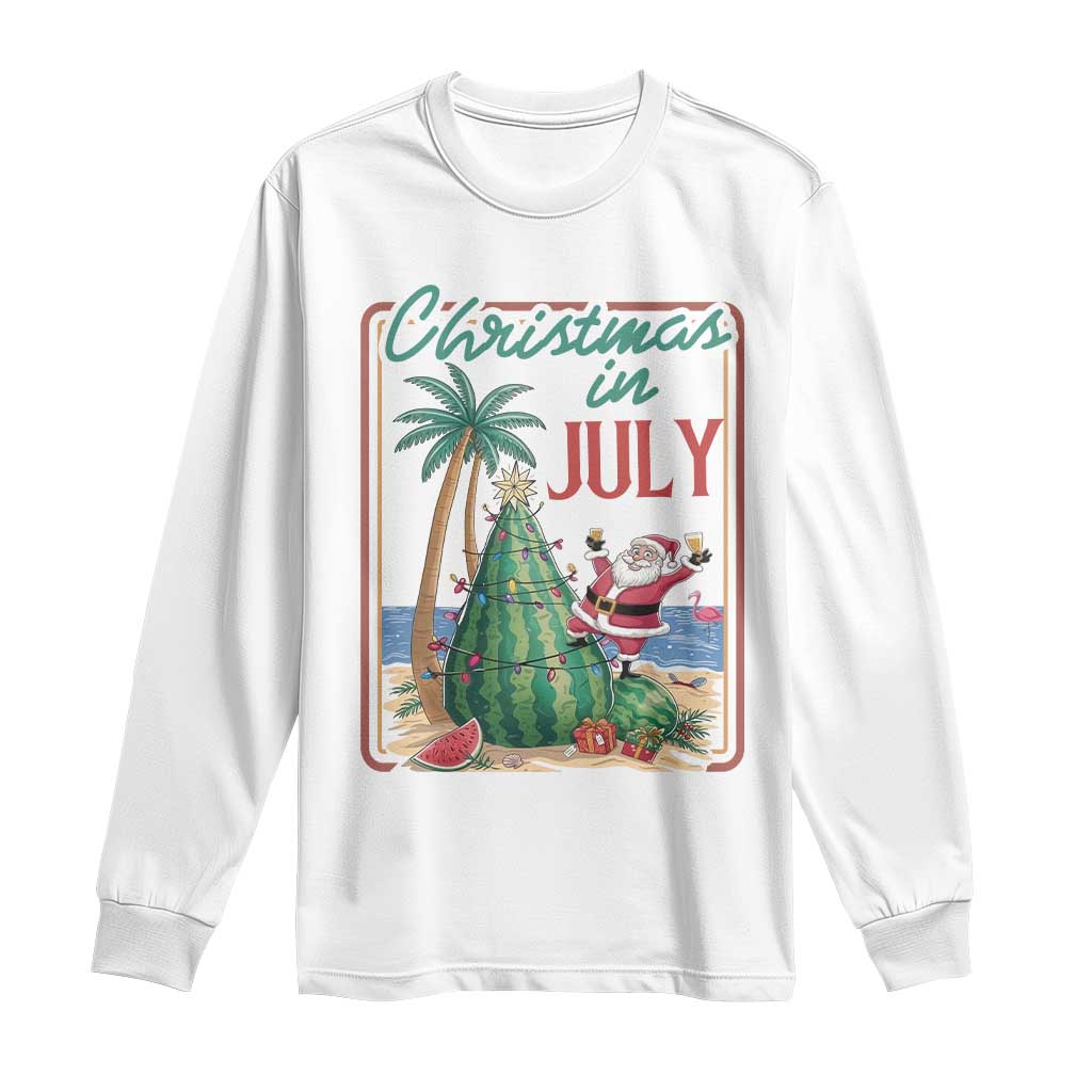 Christmas In July Long Sleeve Shirt Funny Santa Watermelon Xmas Tree