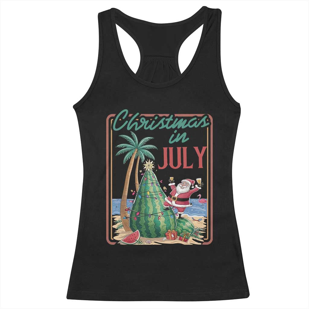 Christmas In July Racerback Tank Top Funny Santa Watermelon Xmas Tree