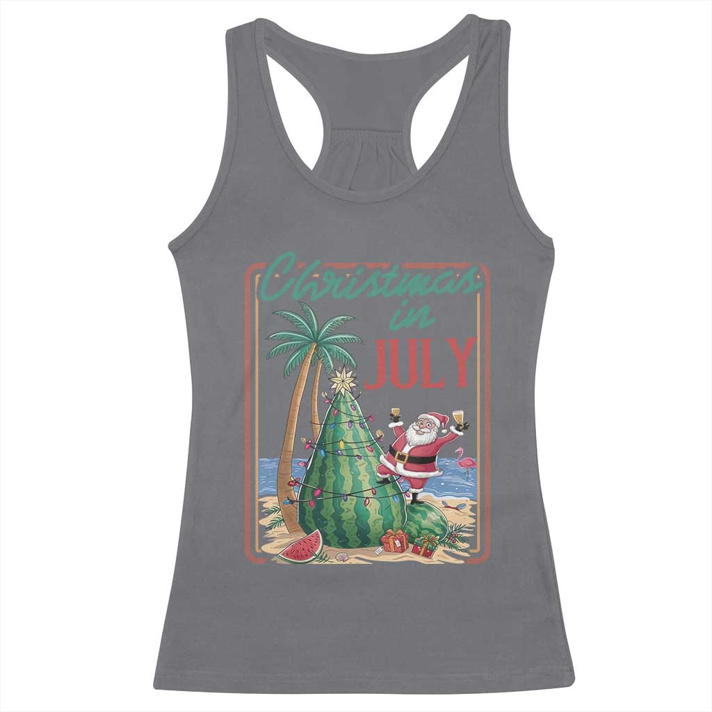 Christmas In July Racerback Tank Top Funny Santa Watermelon Xmas Tree