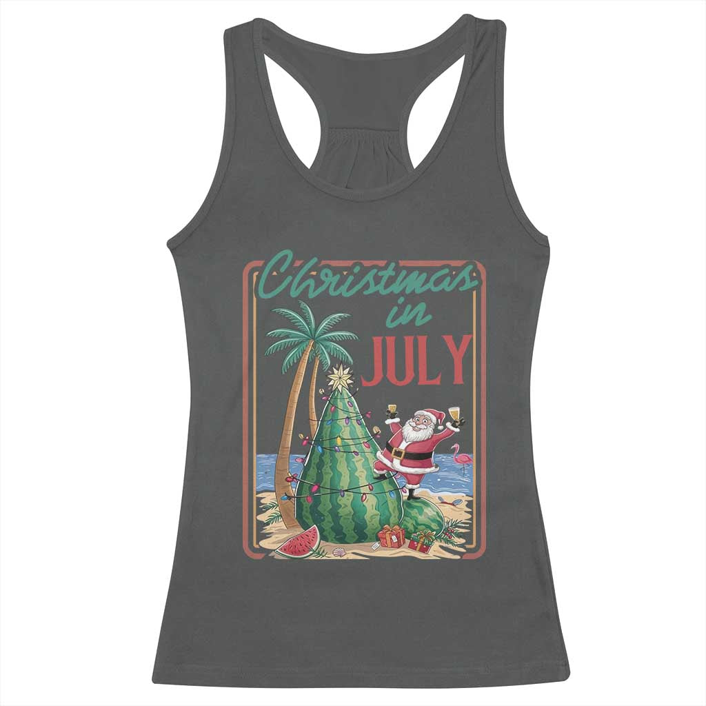 Christmas In July Racerback Tank Top Funny Santa Watermelon Xmas Tree