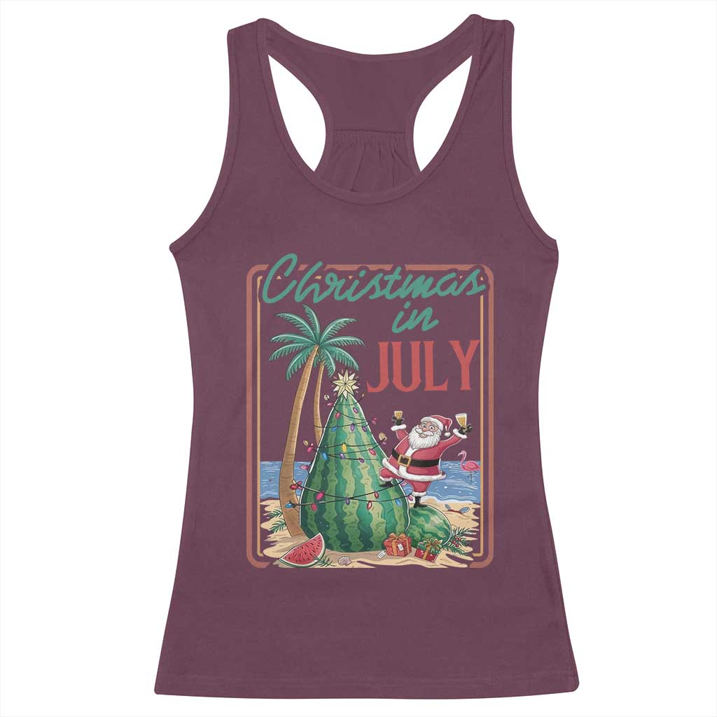 Christmas In July Racerback Tank Top Funny Santa Watermelon Xmas Tree