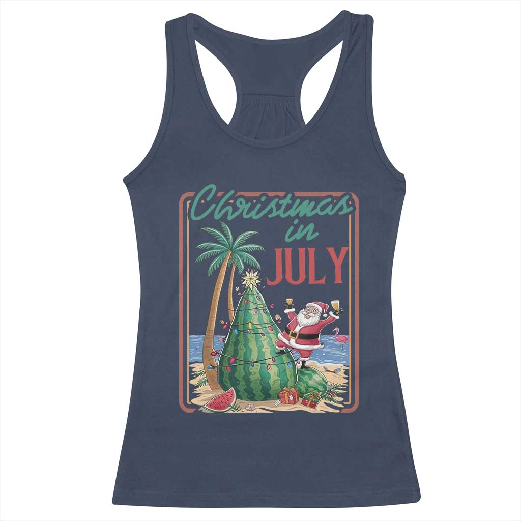Christmas In July Racerback Tank Top Funny Santa Watermelon Xmas Tree
