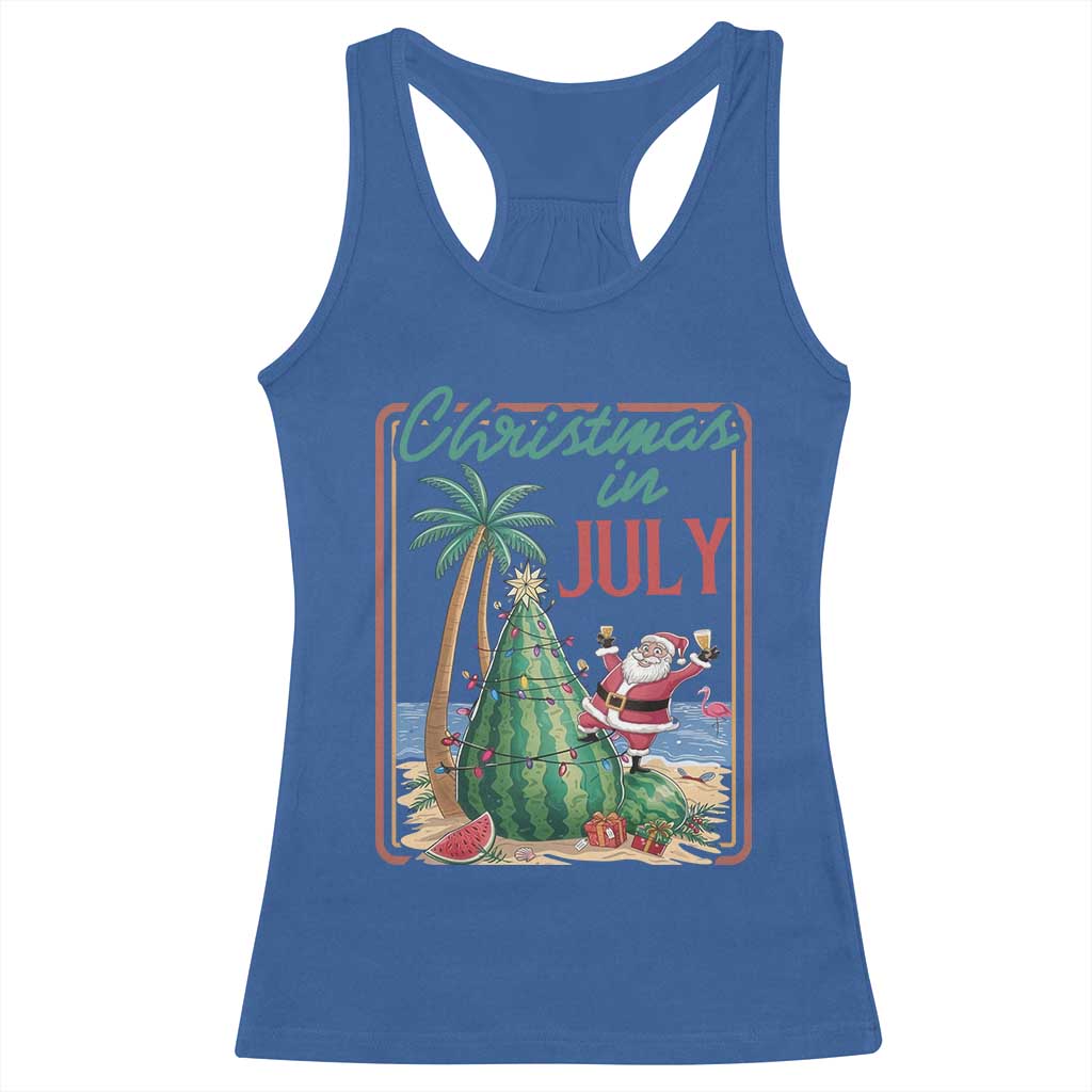 Christmas In July Racerback Tank Top Funny Santa Watermelon Xmas Tree