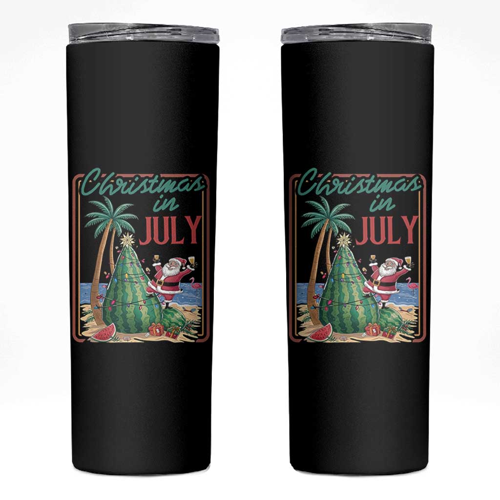 Christmas In July Skinny Tumbler Funny Santa Watermelon Xmas Tree