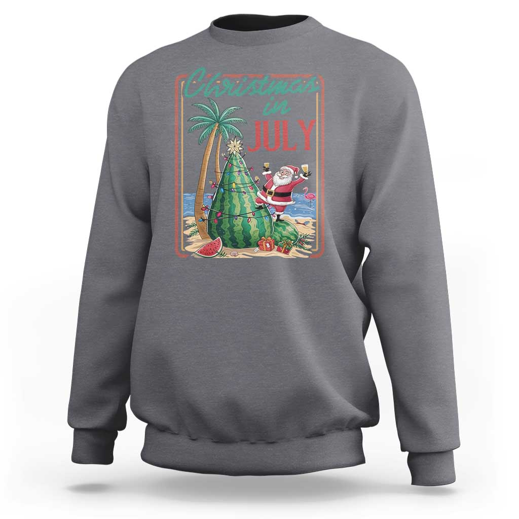 Christmas In July Sweatshirt Funny Santa Watermelon Xmas Tree