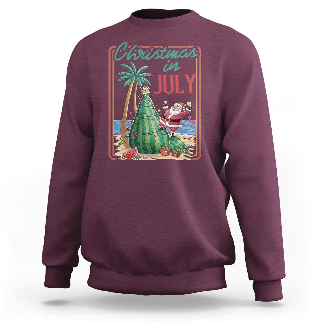 Christmas In July Sweatshirt Funny Santa Watermelon Xmas Tree