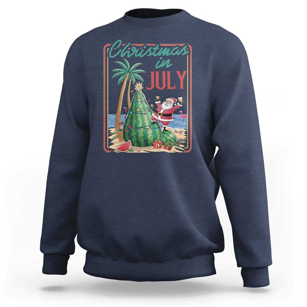 Christmas In July Sweatshirt Funny Santa Watermelon Xmas Tree