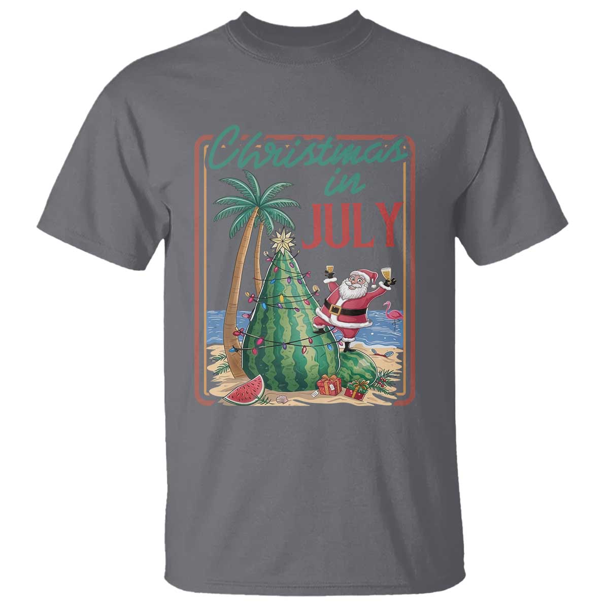 Christmas In July T Shirt Funny Santa Watermelon Xmas Tree