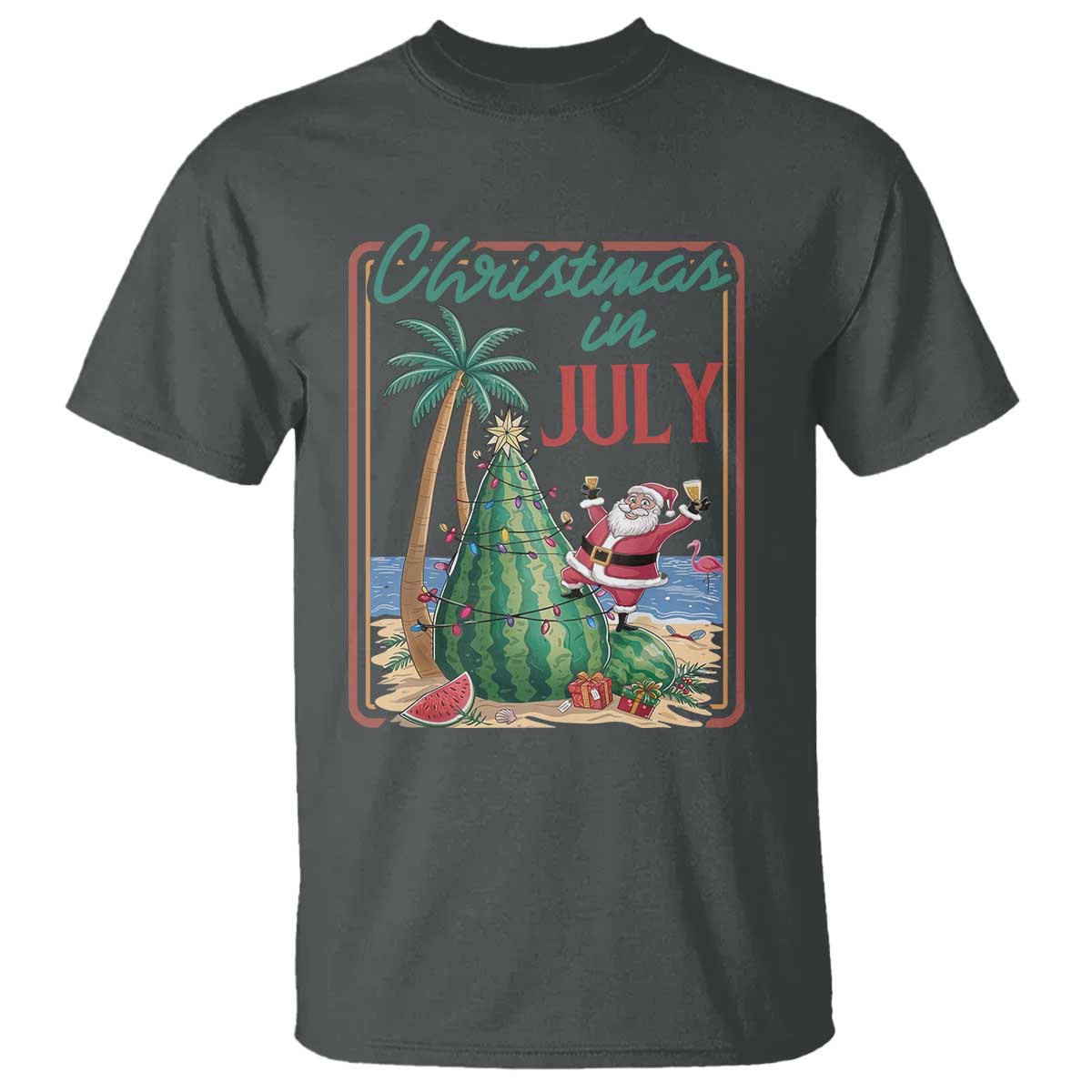 Christmas In July T Shirt Funny Santa Watermelon Xmas Tree