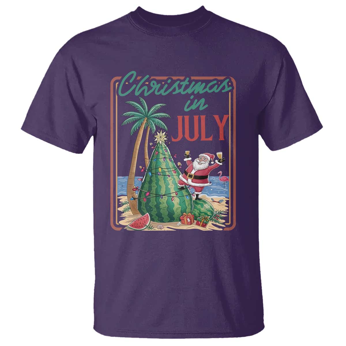 Christmas In July T Shirt Funny Santa Watermelon Xmas Tree