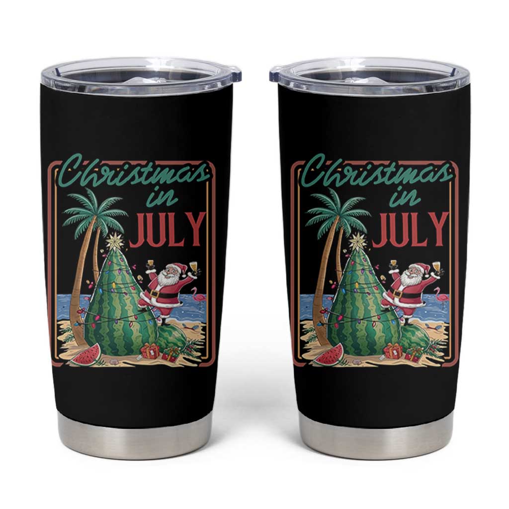 Christmas In July Tumbler Cup Funny Santa Watermelon Xmas Tree