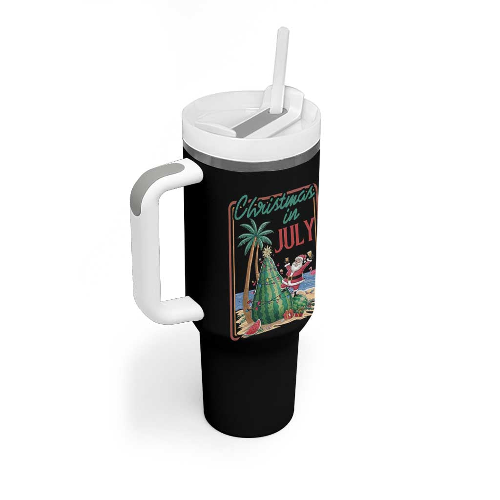 Christmas In July Tumbler With Handle Funny Santa Watermelon Xmas Tree