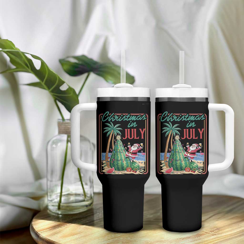Christmas In July Tumbler With Handle Funny Santa Watermelon Xmas Tree
