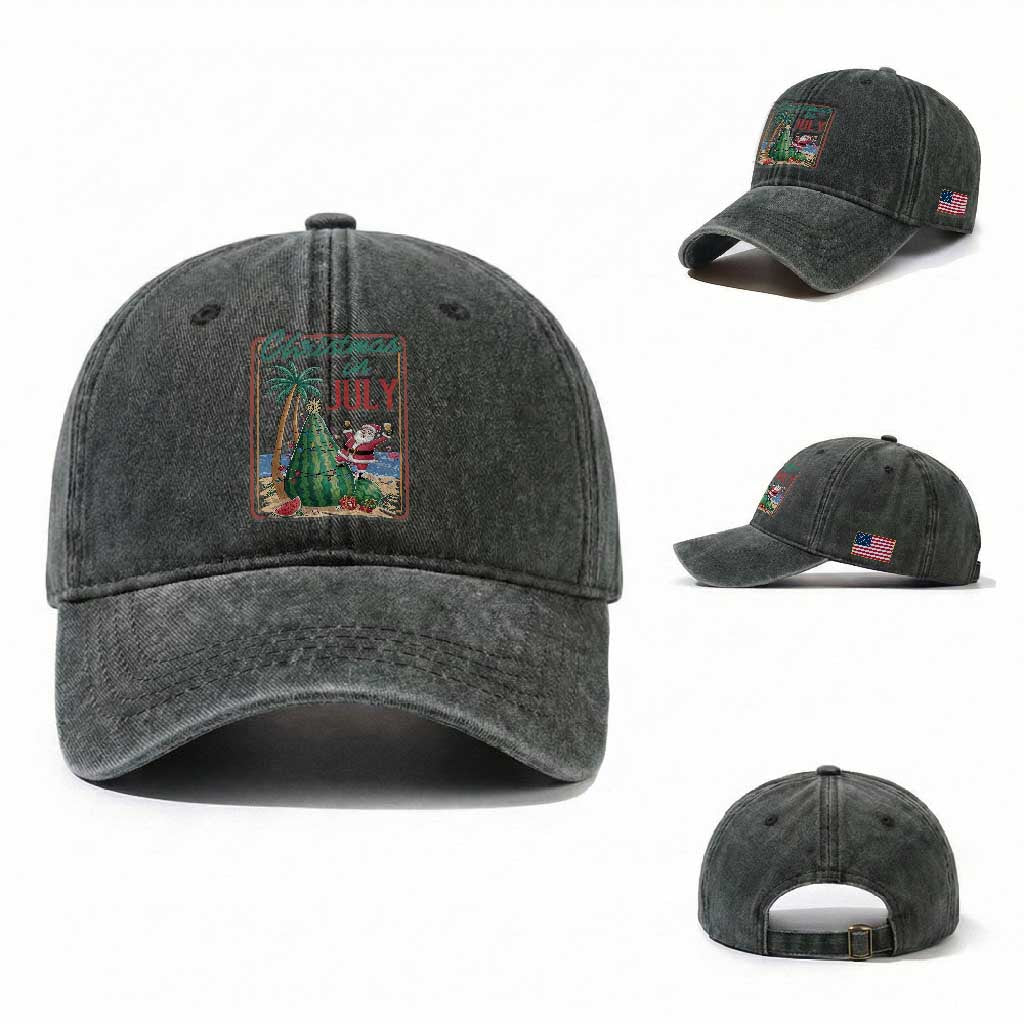 Christmas In July Washed Cotton Baseball Cap Funny Santa Watermelon Xmas Tree