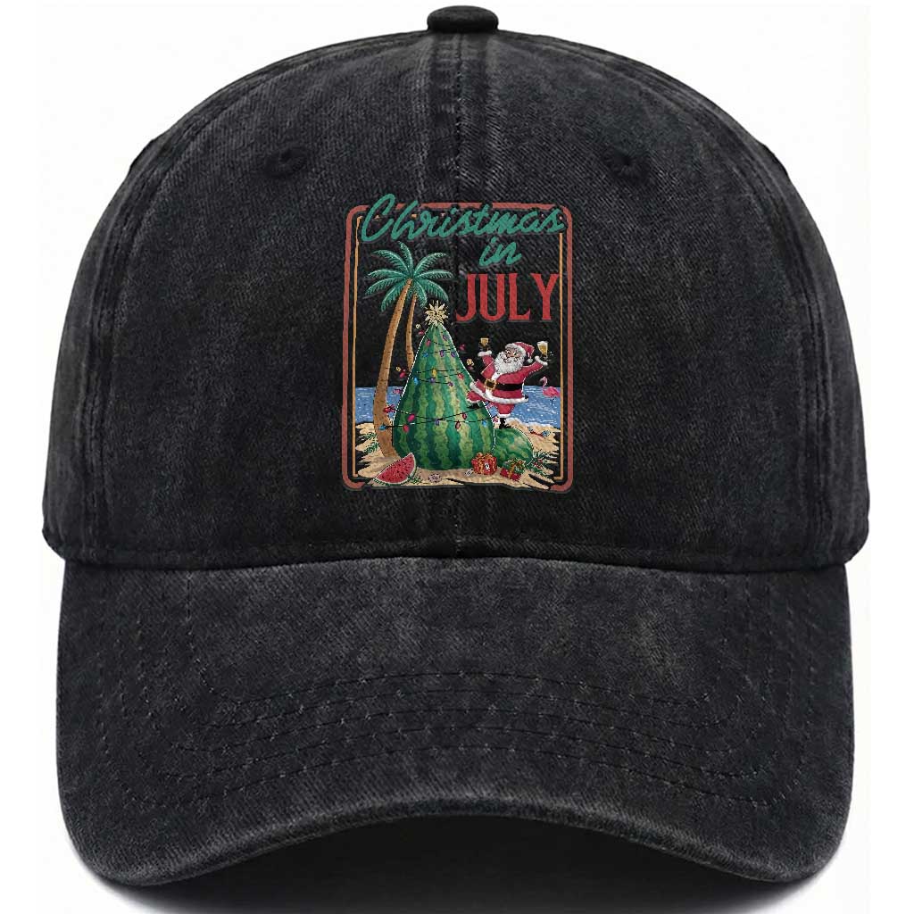 Christmas In July Washed Cotton Baseball Cap Funny Santa Watermelon Xmas Tree