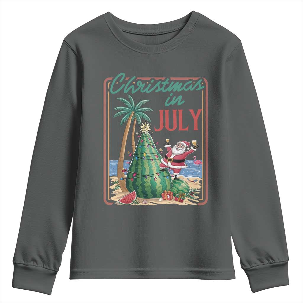Christmas In July Youth Sweatshirt Funny Santa Watermelon Xmas Tree