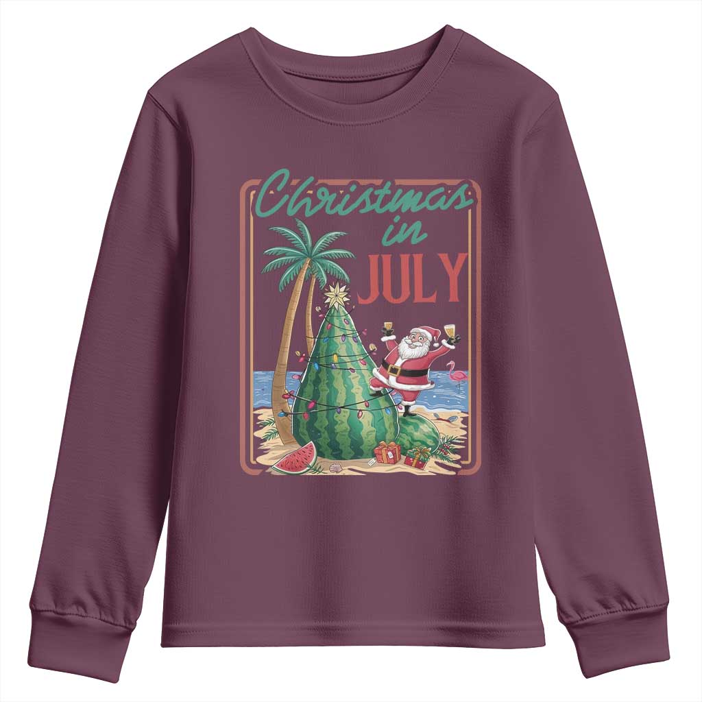 Christmas In July Youth Sweatshirt Funny Santa Watermelon Xmas Tree
