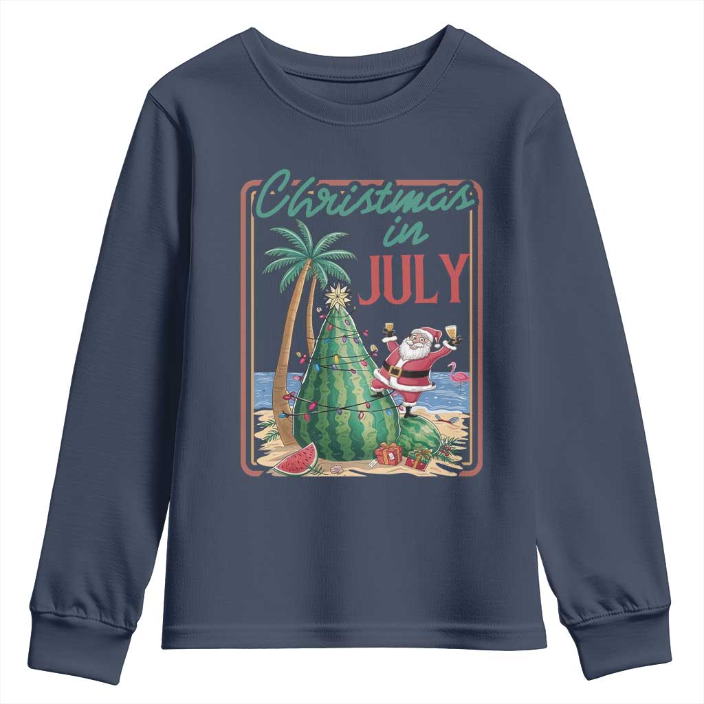 Christmas In July Youth Sweatshirt Funny Santa Watermelon Xmas Tree