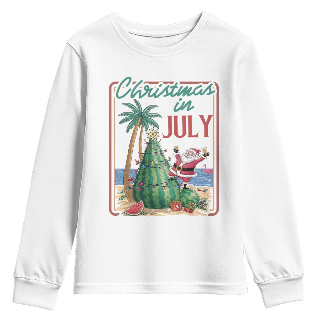 Christmas In July Youth Sweatshirt Funny Santa Watermelon Xmas Tree