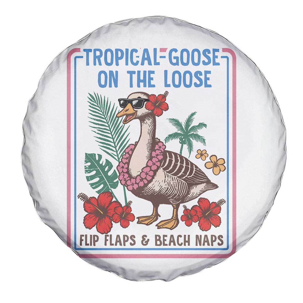 Funny Hawaiian Beach Vacation Graphic Spare Tire Cover Tropical Goose On The Loose