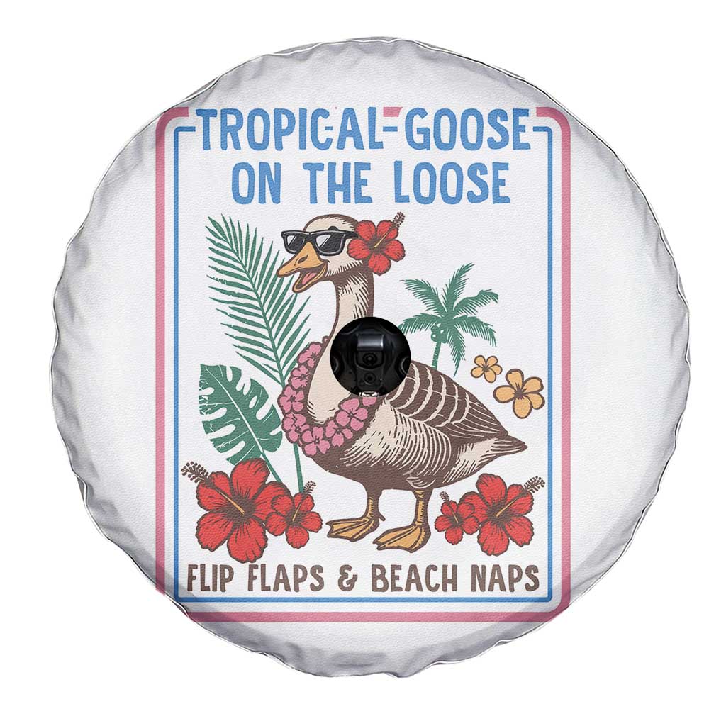 Funny Hawaiian Beach Vacation Graphic Spare Tire Cover Tropical Goose On The Loose
