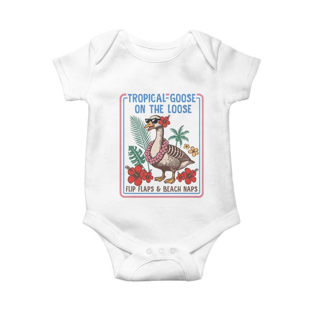 Funny Hawaiian Beach Vacation Graphic Baby Onesie Tropical Goose On The Loose