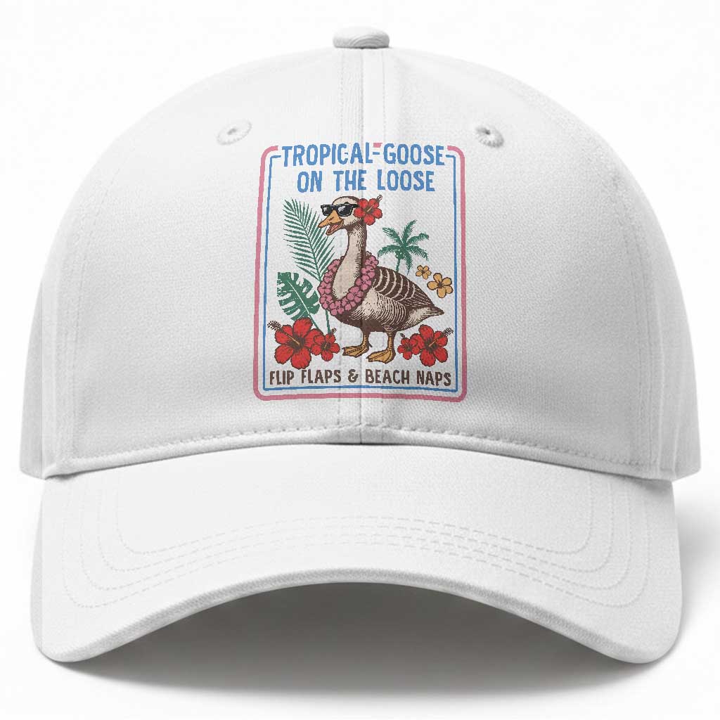 Funny Hawaiian Beach Vacation Graphic Baseball Cap Tropical Goose On The Loose