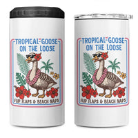 Funny Hawaiian Beach Vacation Graphic 4 in 1 Can Cooler Tumbler Tropical Goose On The Loose