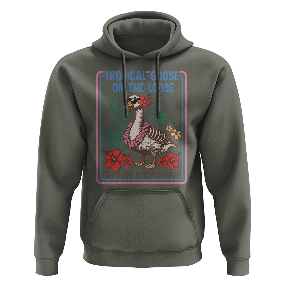 Funny Hawaiian Beach Vacation Graphic Hoodie Tropical Goose On The Loose