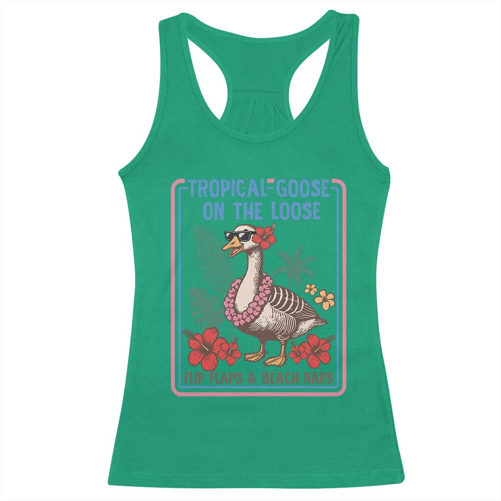 Funny Hawaiian Beach Vacation Graphic Racerback Tank Top Tropical Goose On The Loose