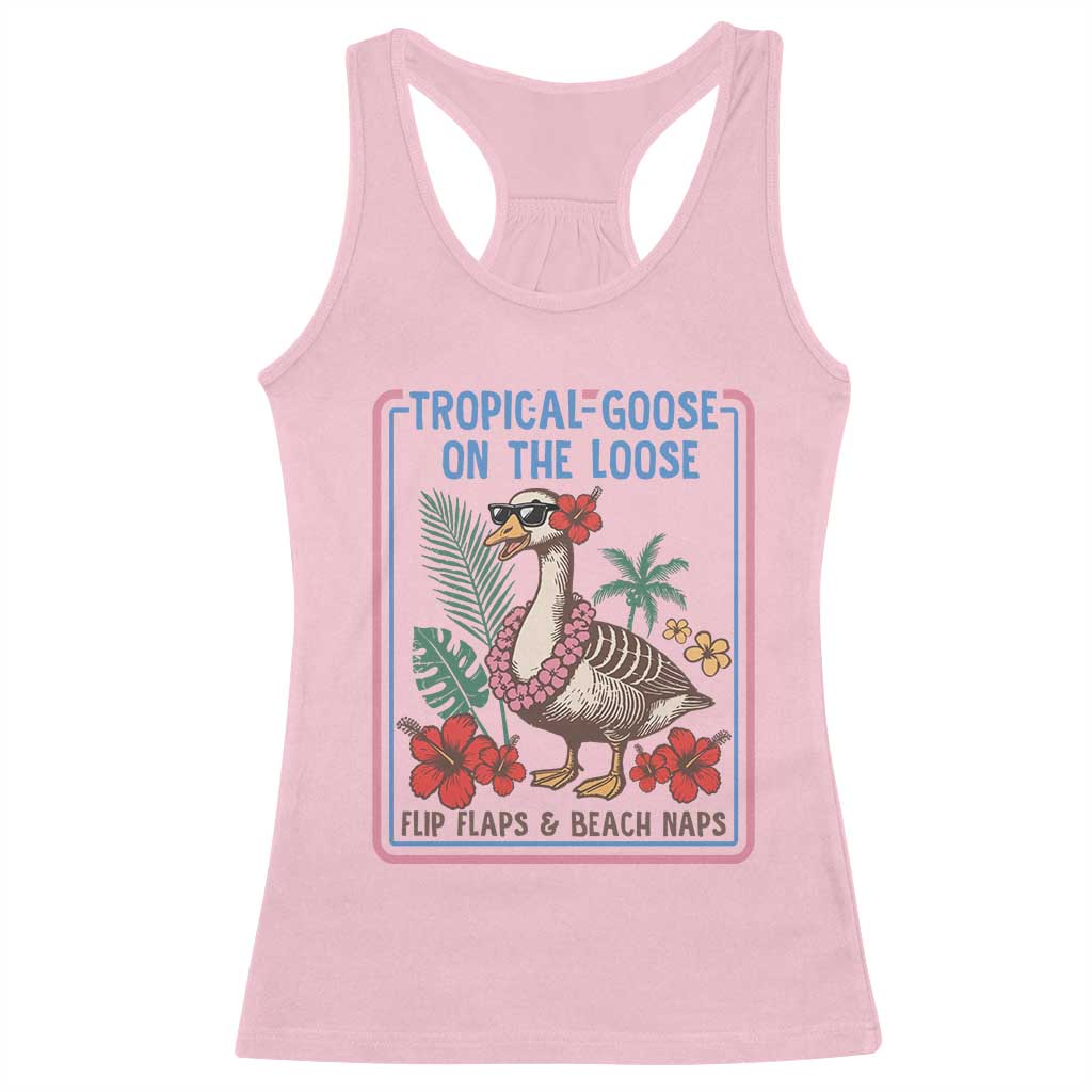 Funny Hawaiian Beach Vacation Graphic Racerback Tank Top Tropical Goose On The Loose