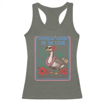 Funny Hawaiian Beach Vacation Graphic Racerback Tank Top Tropical Goose On The Loose