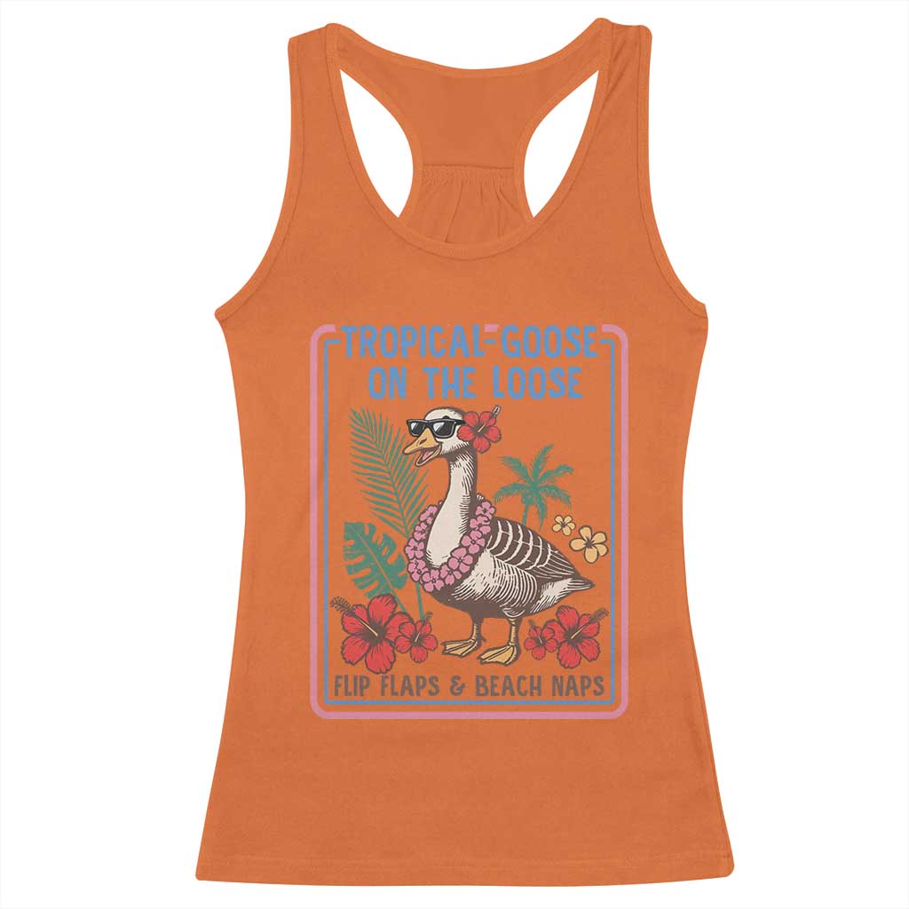 Funny Hawaiian Beach Vacation Graphic Racerback Tank Top Tropical Goose On The Loose