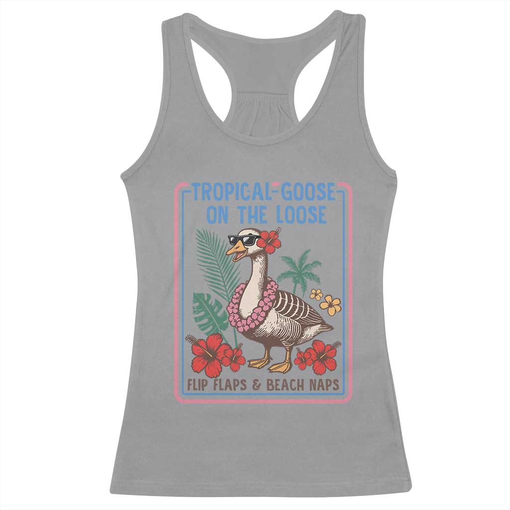 Funny Hawaiian Beach Vacation Graphic Racerback Tank Top Tropical Goose On The Loose