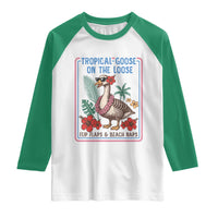 Funny Hawaiian Beach Vacation Graphic Raglan Shirt Tropical Goose On The Loose