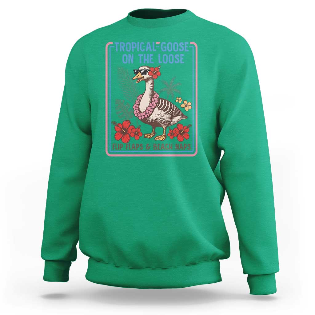 Funny Hawaiian Beach Vacation Graphic Sweatshirt Tropical Goose On The Loose