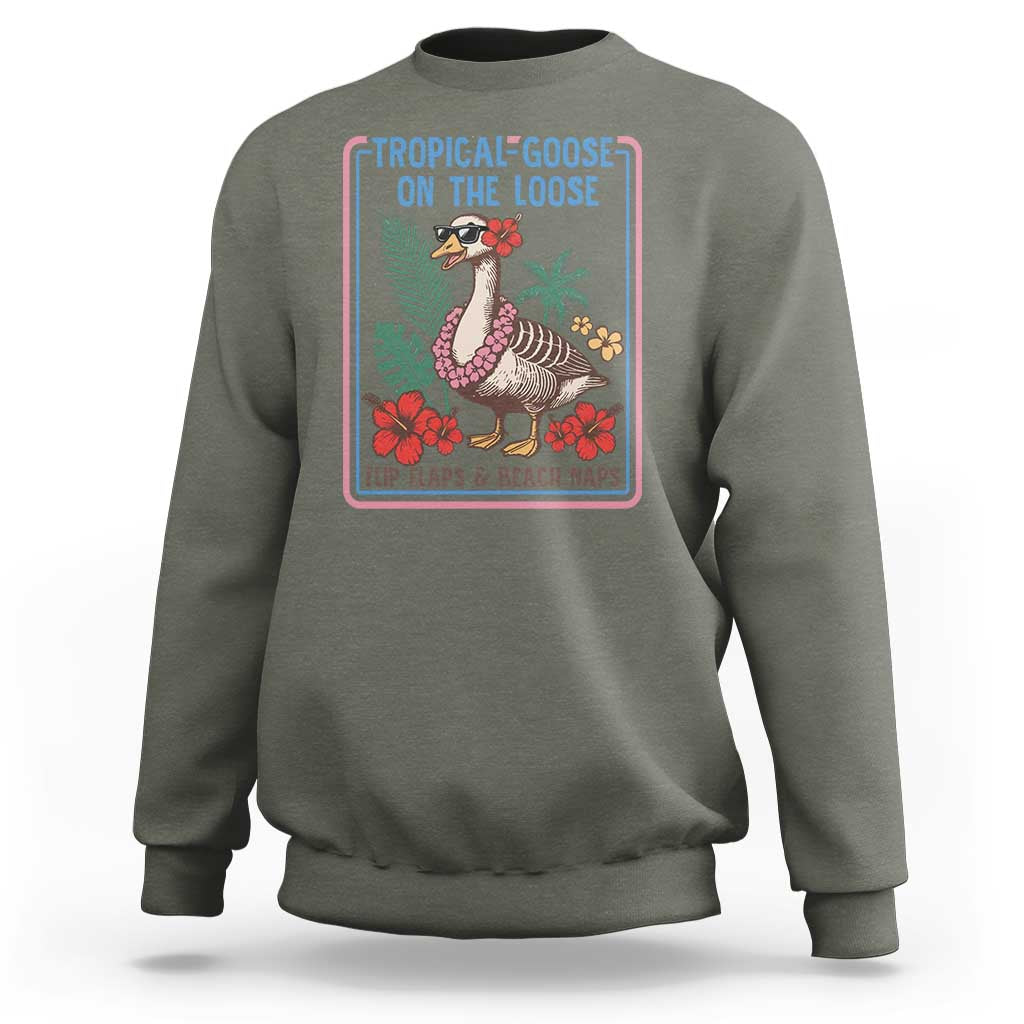 Funny Hawaiian Beach Vacation Graphic Sweatshirt Tropical Goose On The Loose