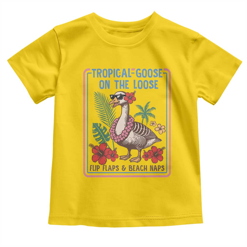 Funny Hawaiian Beach Vacation Graphic Toddler T Shirt Tropical Goose On The Loose