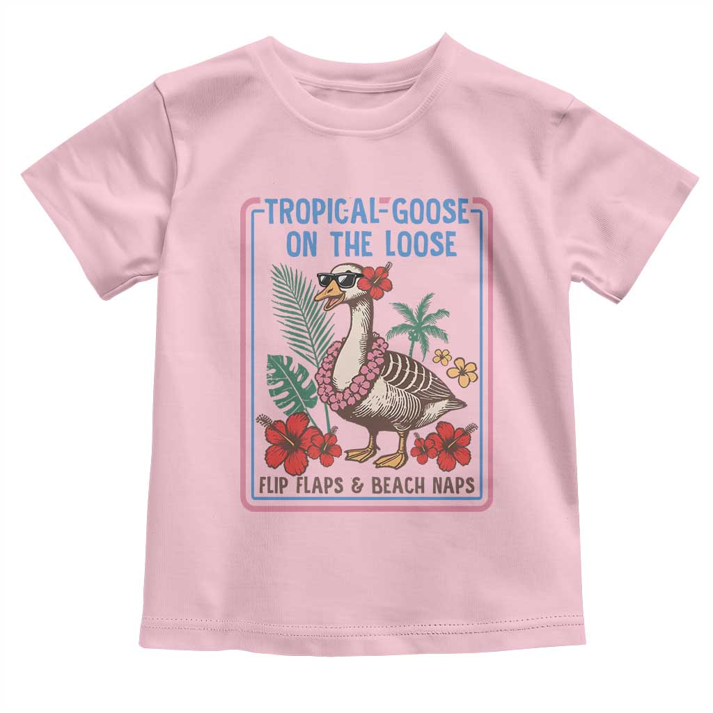 Funny Hawaiian Beach Vacation Graphic Toddler T Shirt Tropical Goose On The Loose
